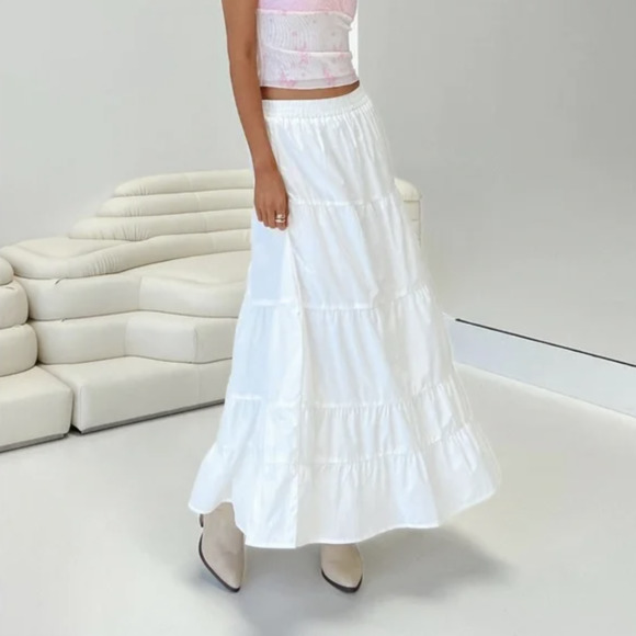 White Tiered Maxi Skirts